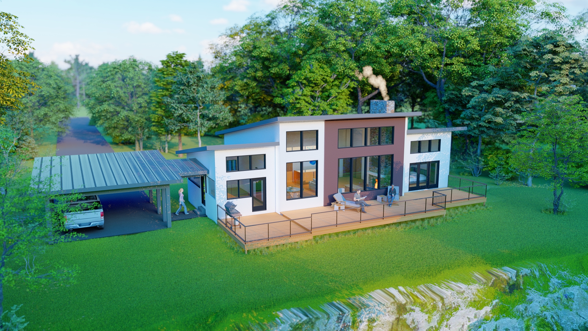 rendering of new modern house being built on the niagra river in Grand Island NY