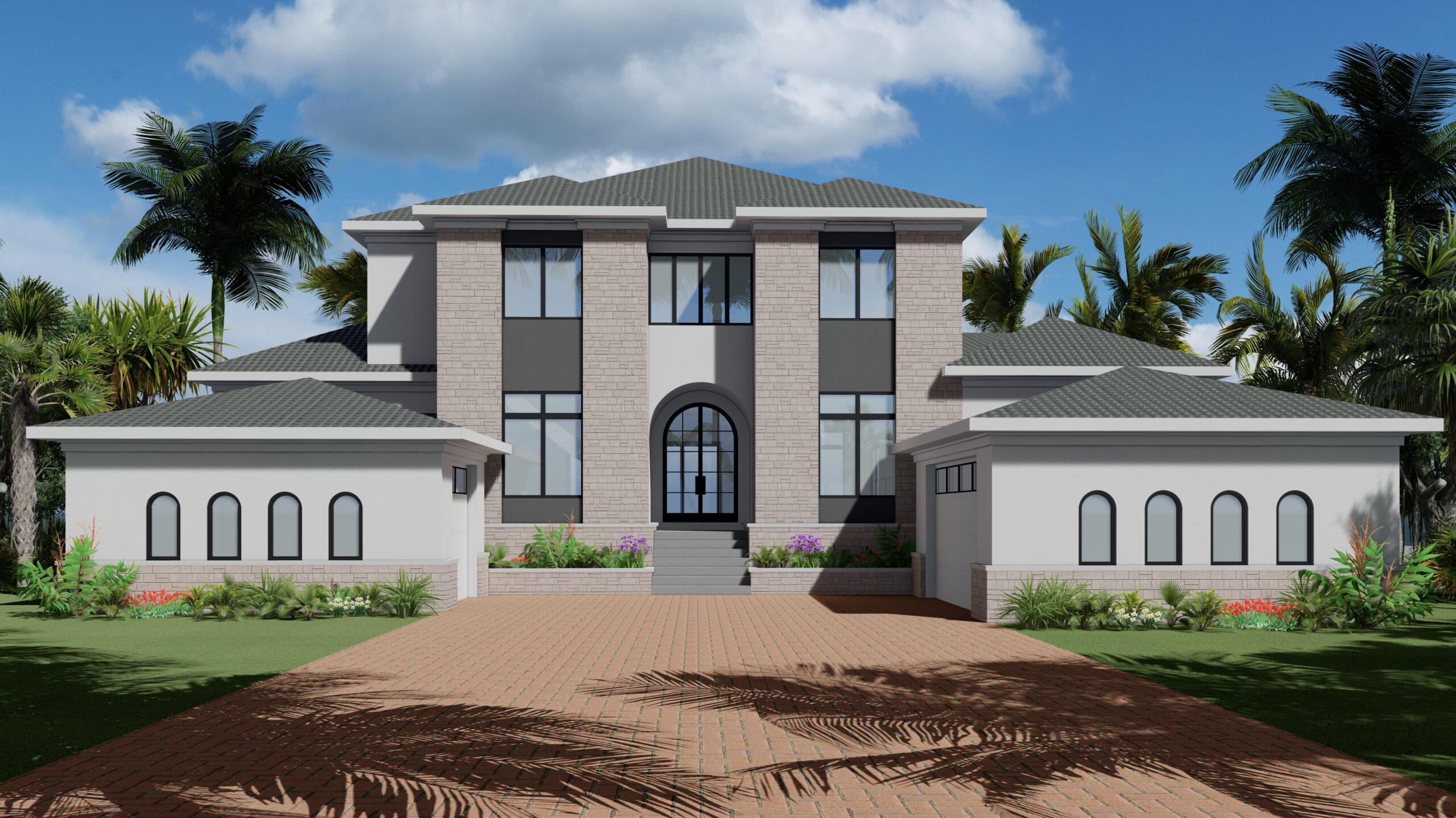 Rendered design of modern Mediterranean waterfront home by DRF Design